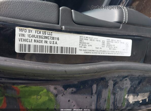 1C4RJEBG3MC738116 2021 JEEP GRAND CHEROKEE Black Շարժիչի բաժամունքի տեսք