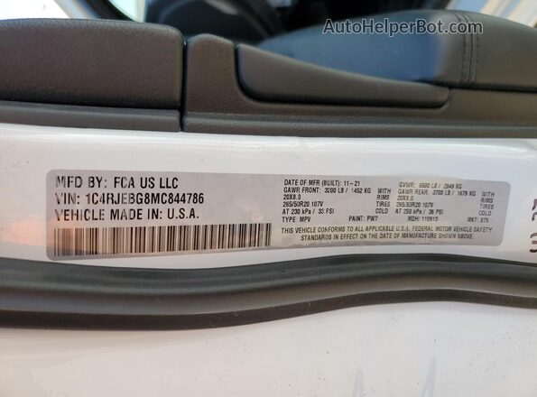 1C4RJEBG8MC844786 2021 JEEP GRAND White VIN կոդի պիտակի տեսք