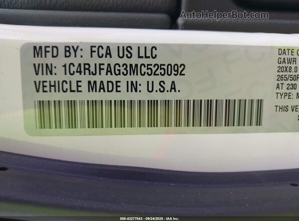 1C4RJFAG3MC525092 2021 JEEP GRAND CHEROKEE White Вид підкапотного простору