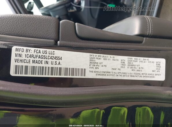 1C4RJFAG5LC424554 2020 JEEP GRAND CHEROKEE Black Vista del compartimento del motor