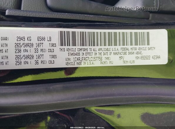 1C4RJFAG7LC157756 2020 JEEP GRAND CHEROKEE Черный Вид подкапотного пространства