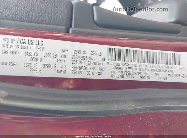 1C4RJFBG6LC207366 2020 JEEP GRAND CHEROKEE Red ძრავის განყოფილების ხედი