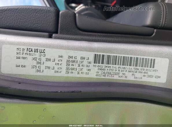 1C4RJFBG6LC232297 2020 JEEP GRAND CHEROKEE Gray Вид підкапотного простору