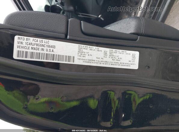 1C4RJFBG6NC166403 2022 JEEP GRAND CHEROKEE WK Black 
