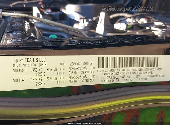 1C4RJFBG7LC173440 2020 JEEP GRAND CHEROKEE Black Engine compartment view