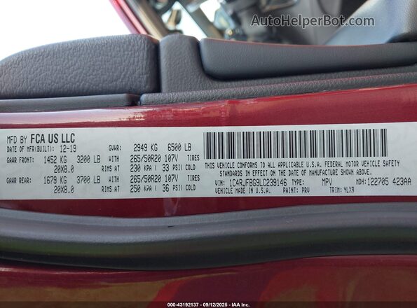 1C4RJFBG9LC239146 2020 JEEP GRAND CHEROKEE Red ძრავის განყოფილების ხედი