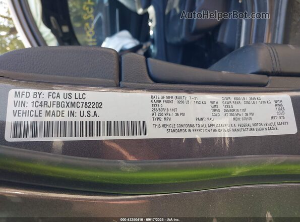 1C4RJFBGXMC782202 2021 JEEP GRAND CHEROKEE Gray Շարժիչի բաժամունքի տեսք
