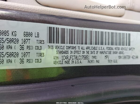 1C4RJFCT0LC175851 2020 JEEP GRAND CHEROKEE Gray ძრავის განყოფილების ხედი