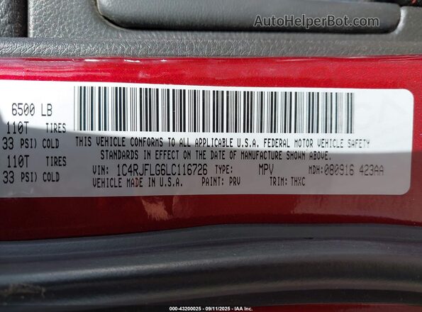 1C4RJFLG6LC116726 2020 JEEP GRAND CHEROKEE Maroon Vista del compartimento del motor