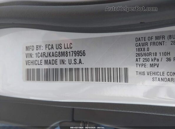 1C4RJKAG8M8179956 2021 JEEP GRAND CHEROKEE L White Widok komory silnika