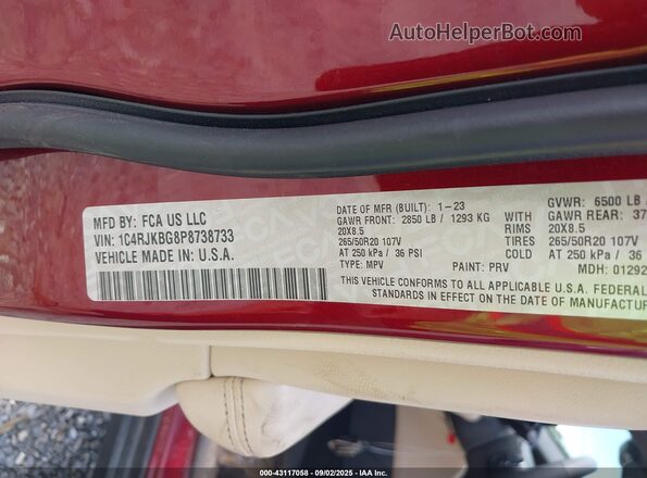 1C4RJKBG8P8738733 2023 JEEP GRAND CHEROKEE L Burgundy 