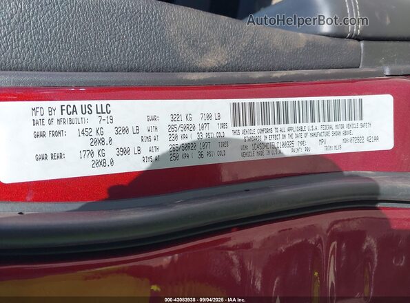 1C4SDHCT5LC100325 2020 DODGE DURANGO Maroon Вид підкапотного простору