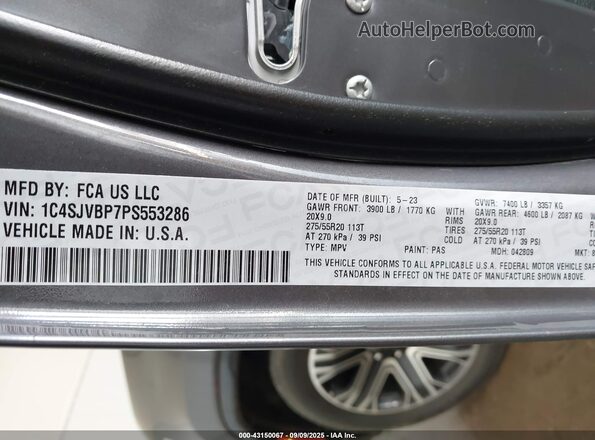 1C4SJVBP7PS553286 2023 JEEP WAGONEER Gray Vista del compartimento del motor
