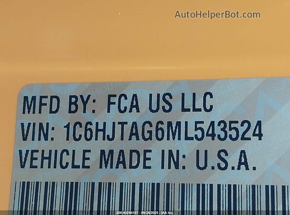 1C6HJTAG6ML543524 2021 JEEP GLADIATOR Yellow 