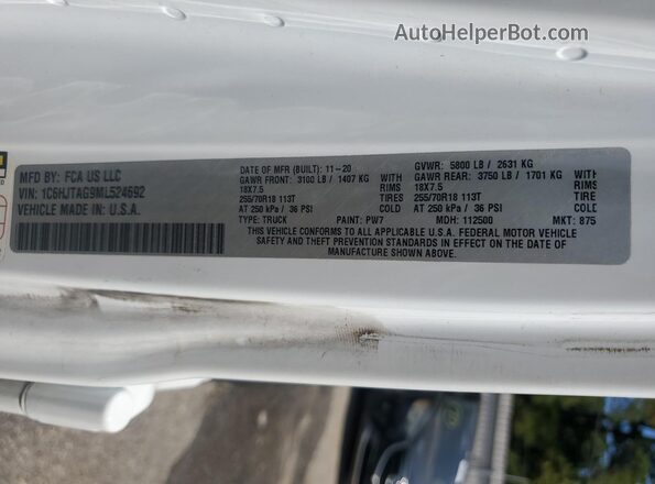 1C6HJTAG9ML524692 2021 JEEP GLADIATOR White 360 interior view