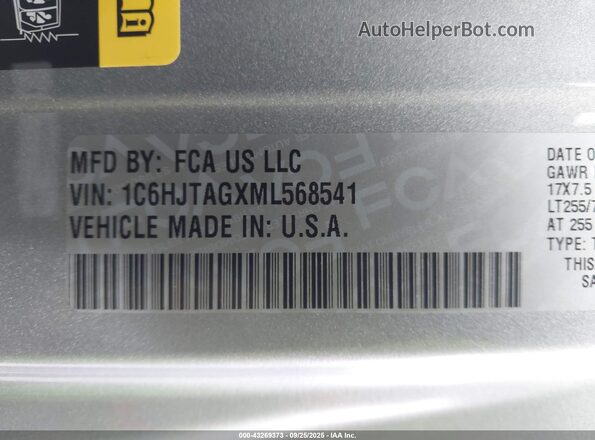 1C6HJTAGXML568541 2021 JEEP GLADIATOR Silver Engine compartment view