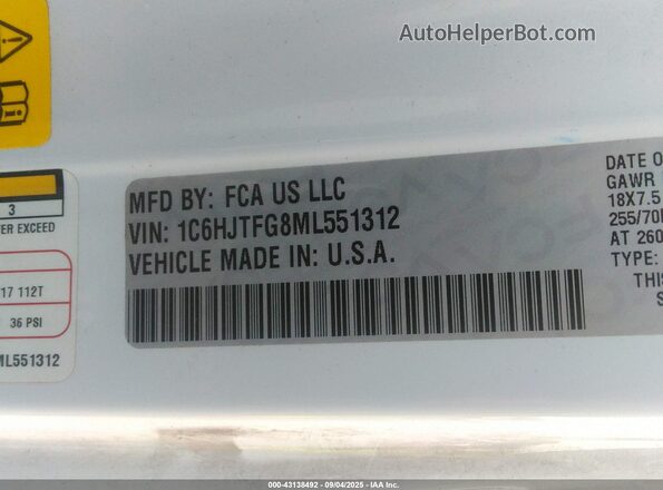 1C6HJTFG8ML551312 2021 JEEP GLADIATOR White Engine compartment view