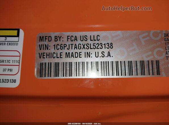 1C6PJTAGXSL523138 2025 JEEP GLADIATOR Orange Widok komory silnika