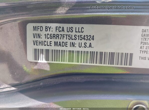 1C6RR7FT5LS154324 2020 RAM 1500 CLASSIC Gray Вид підкапотного простору