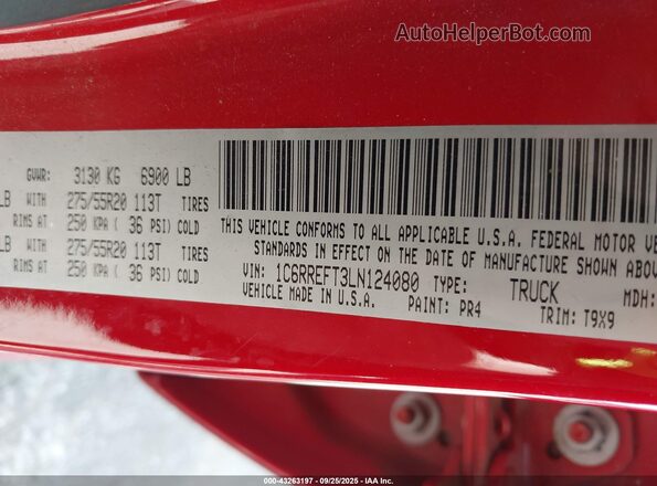 1C6RREFT3LN124080 2020 RAM 1500 Red Вид підкапотного простору