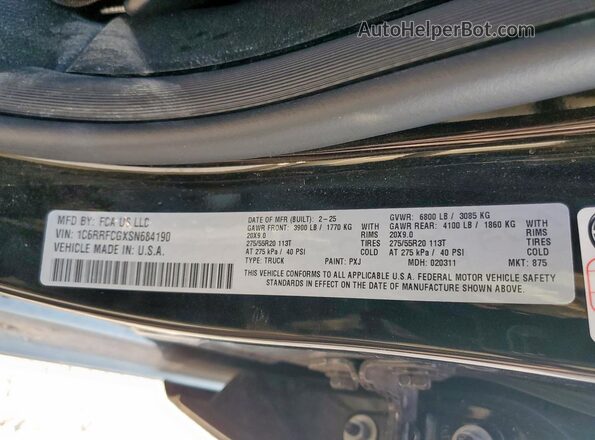1C6RRFCGXSN684190 2025 RAM 1500 Black 