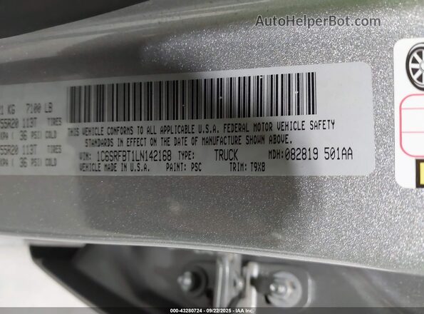 1C6SRFBT1LN142168 2020 RAM 1500 Gray Вид підкапотного простору