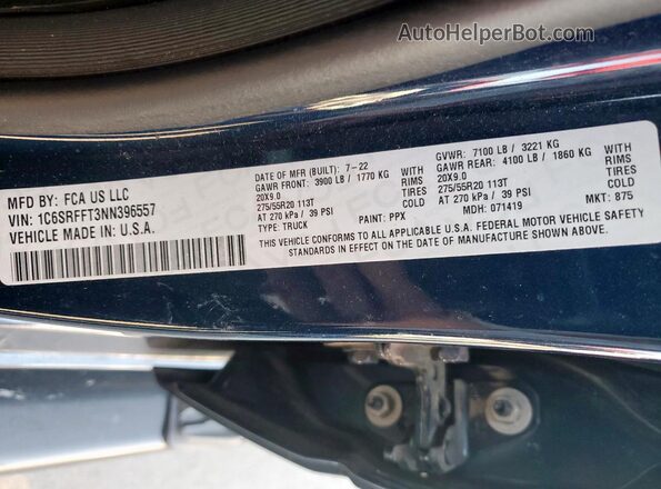 1C6SRFFT3NN396557 2022 RAM 1500 Blue 