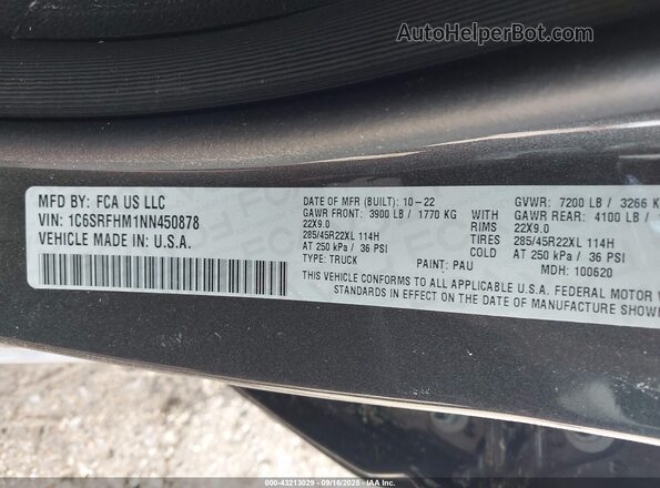 1C6SRFHM1NN450878 2022 RAM 1500 Серый Вид подкапотного пространства