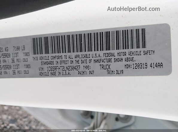 1C6SRFHT2LN230427 2020 RAM 1500 White Vista del compartimento del motor