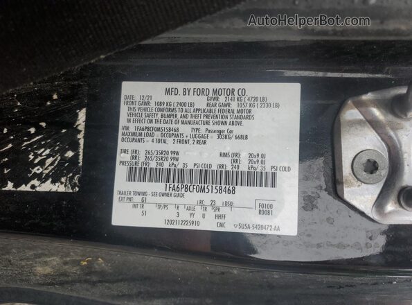 1FA6P8CF0M5158468 2021 FORD MUSTANG Черный Вид подкапотного пространства