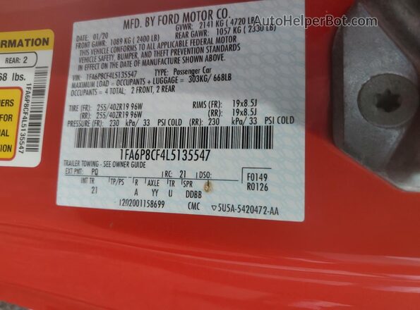 1FA6P8CF4L5135547 2020 FORD MUSTANG Red Widok komory silnika
