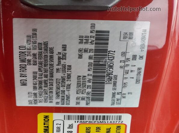 1FA6P8CF5M5143772 2021 FORD MUSTANG Red Вид підкапотного простору