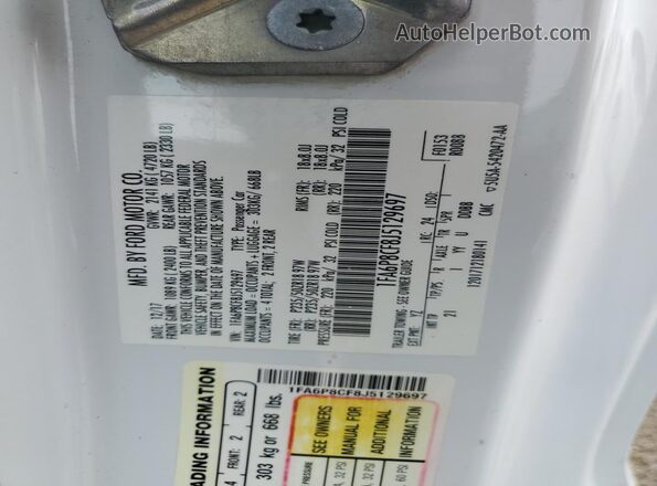 1FA6P8CF8J5129697 2018 FORD MUSTANG Белый 