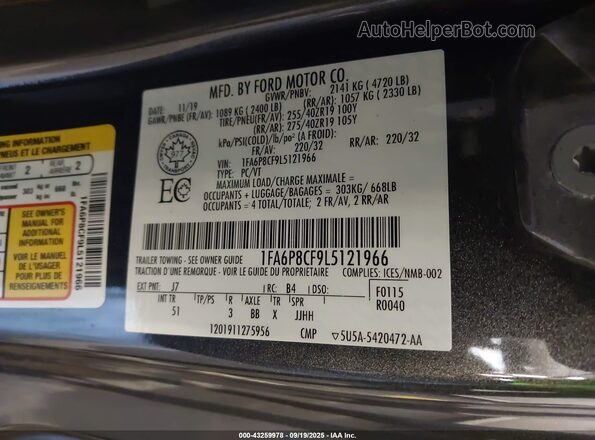 1FA6P8CF9L5121966 2020 FORD MUSTANG Gray Вид підкапотного простору