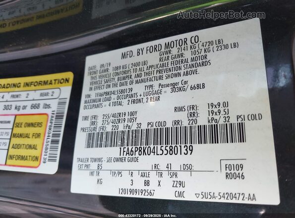 1FA6P8K04L5580139 2020 FORD MUSTANG Green Vista del compartimento del motor
