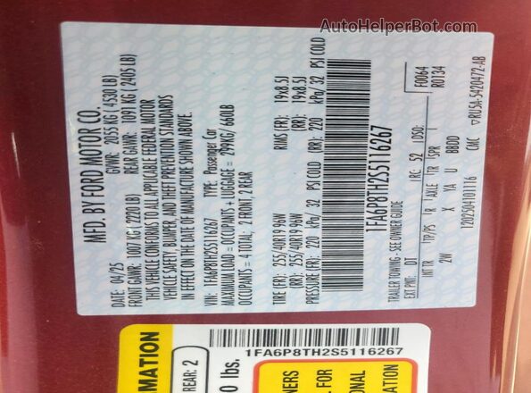1FA6P8TH2S5116267 2025 FORD MUSTANG Maroon 