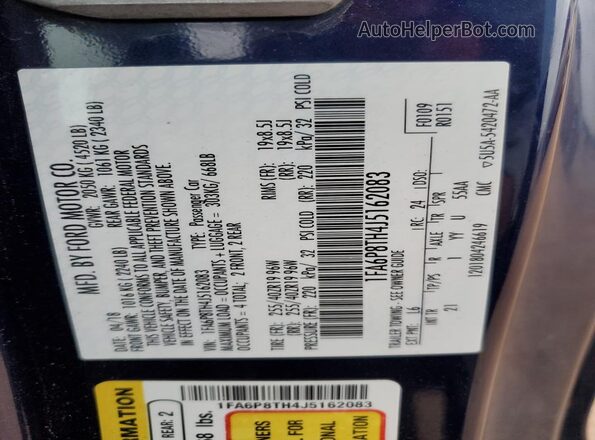 1FA6P8TH4J5162083 2018 FORD MUSTANG Blue 