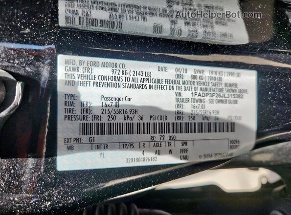 1FADP3F26JL315382 2018 FORD FOCUS Black 