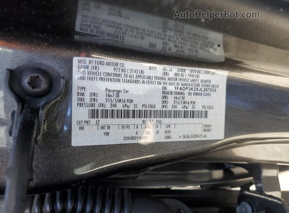 1FADP3K2XJL267939 2018 FORD FOCUS Charcoal 