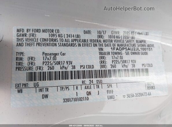1FADP5AU2JL100151 2018 FORD C-MAX HYBRID Белый Вид подкапотного пространства