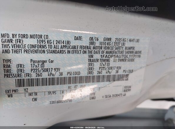 1FADP5AU7GL117116 2016 FORD C-MAX HYBRID White Вид підкапотного простору