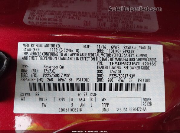1FADP5CU6GL120165 2016 FORD C-MAX ENERGI Maroon Engine compartment view