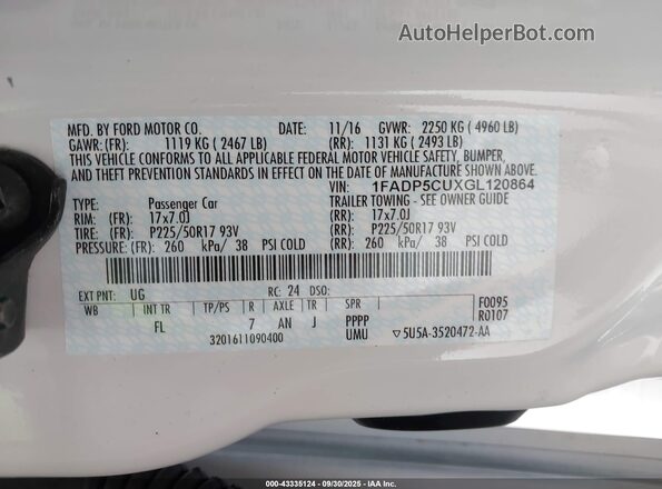 1FADP5CUXGL120864 2016 FORD C-MAX ENERGI White Շարժիչի բաժամունքի տեսք
