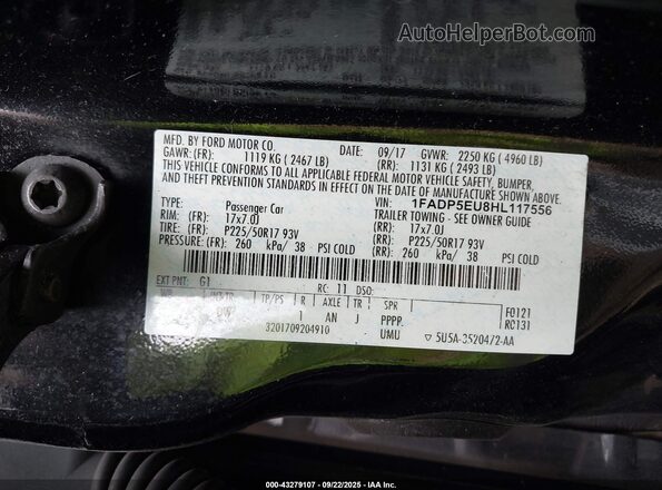 1FADP5EU8HL117556 2017 FORD C-MAX ENERGI Black Вид підкапотного простору