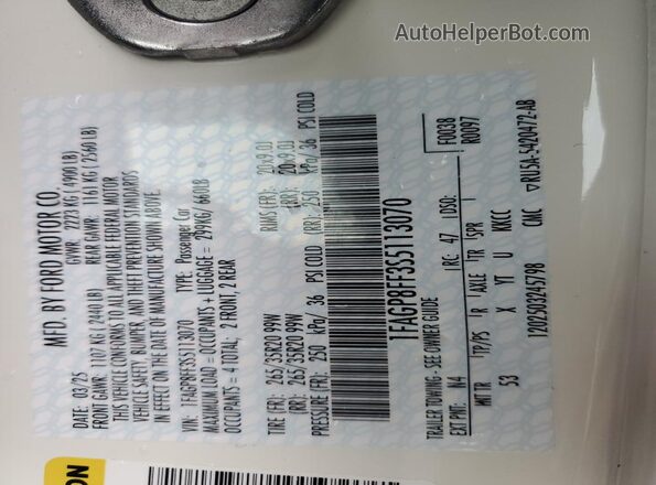 1FAGP8FF3S5113070 2025 FORD MUSTANG White Вид підкапотного простору