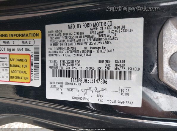 1FATP8UH5L5147306 2020 FORD MUSTANG Black Widok komory silnika
