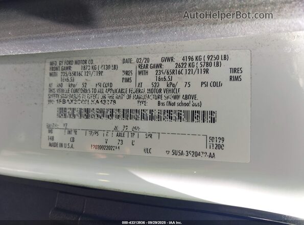 1FBAX2C86LKA43378 2020 FORD PASSENGER Белый Вид подкапотного пространства