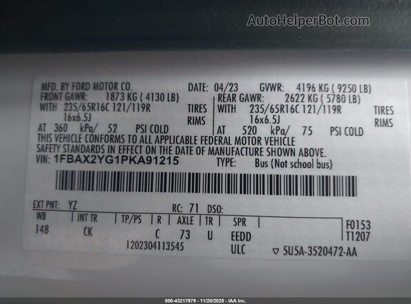 1FBAX2YG1PKA91215 2023 FORD PASSENGER White Engine compartment view