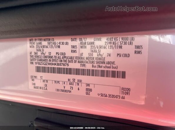 1FBZX2ZM0HKB57875 2017 FORD TRANSIT-350 Белый 