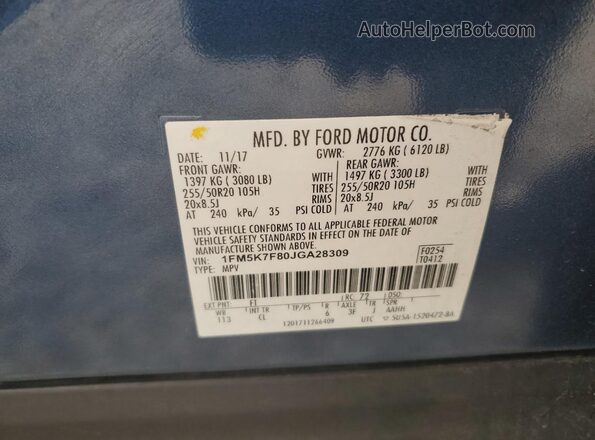 1FM5K7F80JGA28309 2018 FORD FORD EXPLORER Blue 